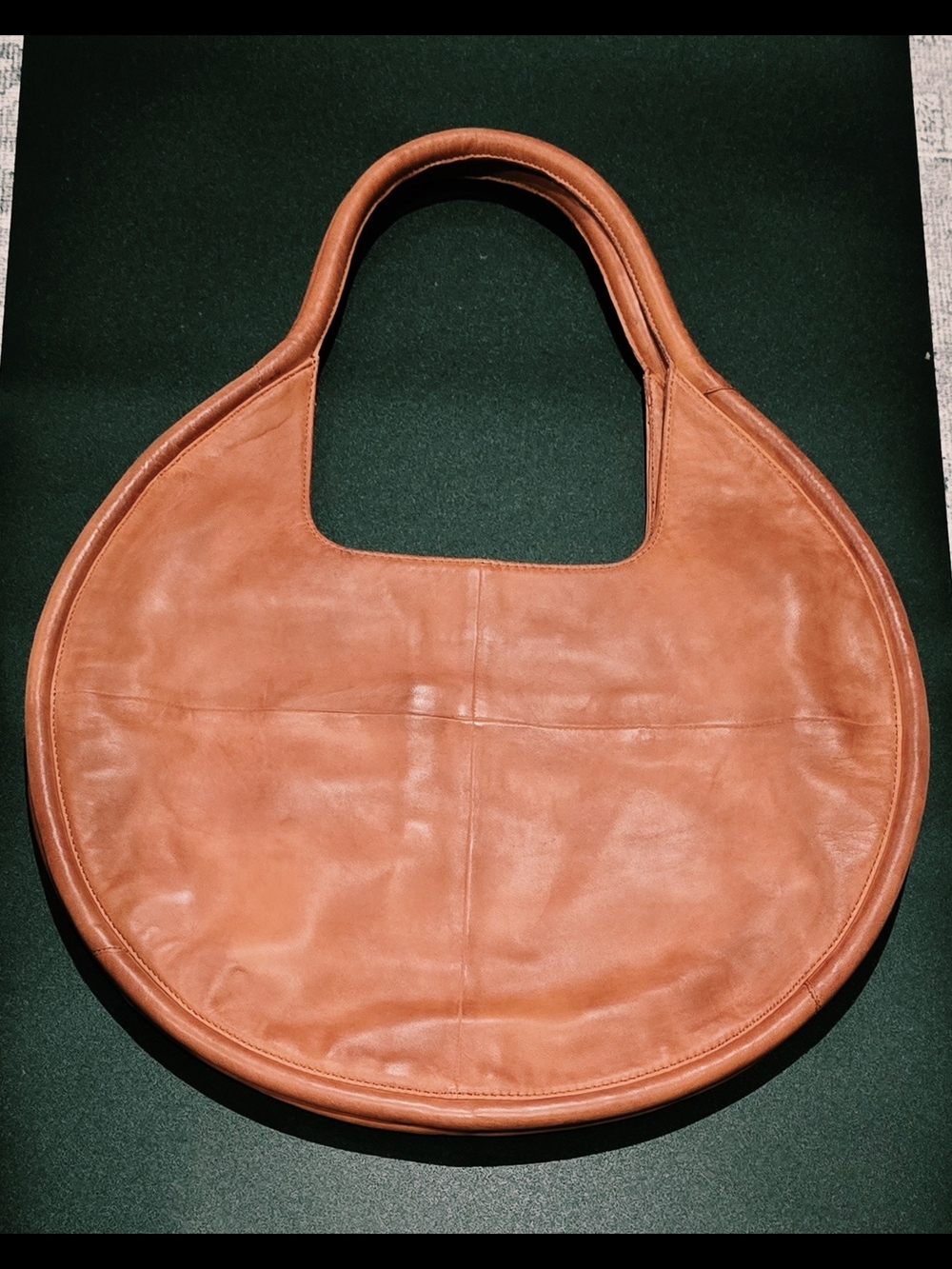Round Leather Shoulder Bag in Cognac